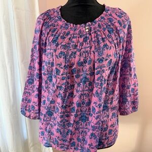 J. Jill Pink Blouse with Blue Floral Print